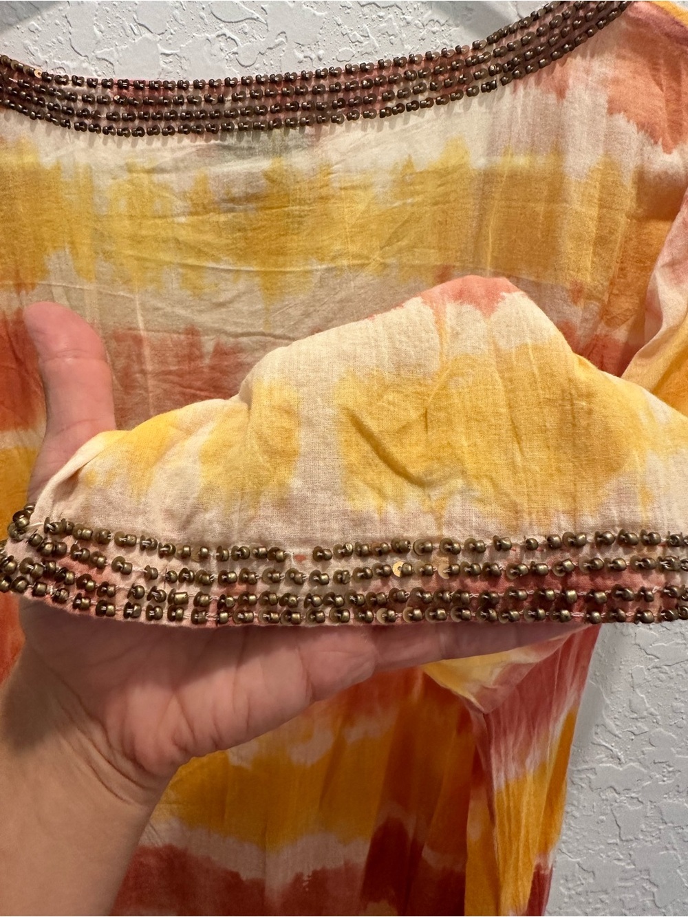 Coniglio Palm Beach Hand Dyed Maxi in Yellow & Coral with Beading - Picture 4 of 9